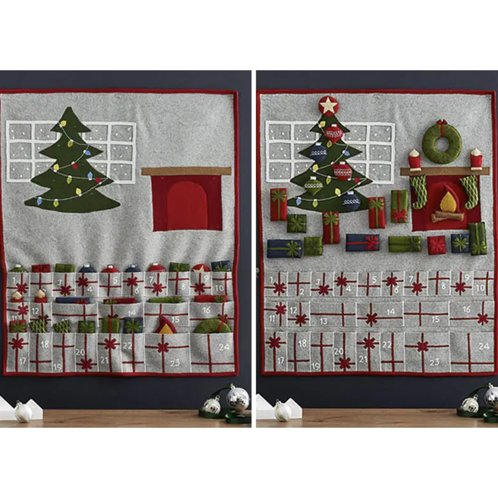 Crate & Barrel Fireplace Scene Christmas Advent Calendar Wool
